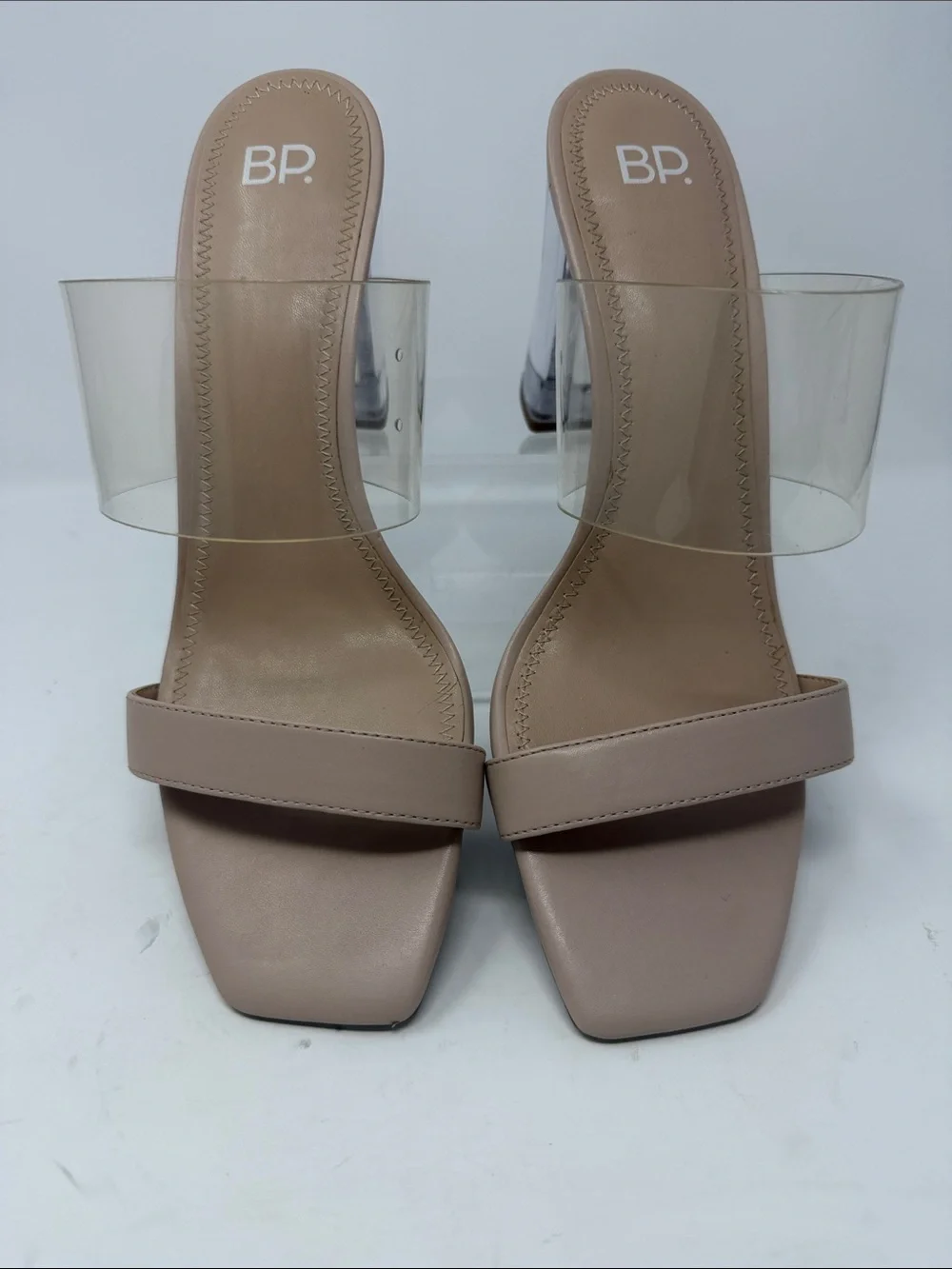 bp Blush Nude Clear-Strap Block Heel Sandals Size 8.5